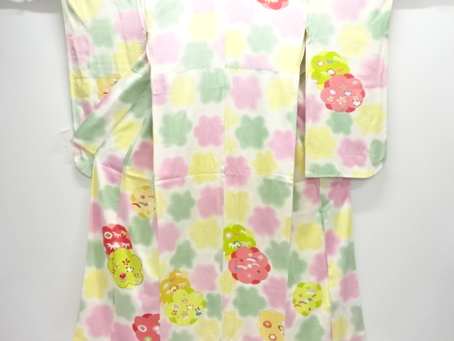 JAPANESE KIMONO / CHU-FURISODE / SILK / EMBROIDERY / BOKASHI / FLOWERS